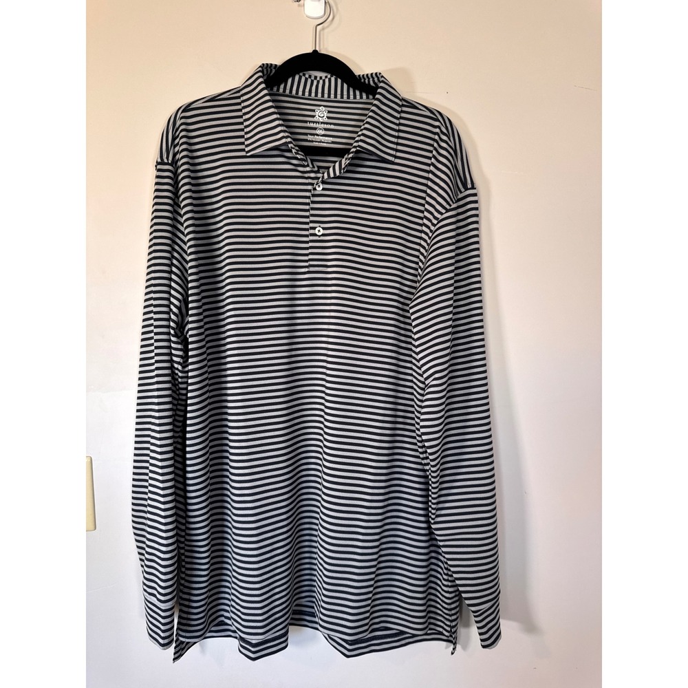 Turtleson Tour Performance Mens XXL Long Sleeve Polo Shirt Navy White Striped